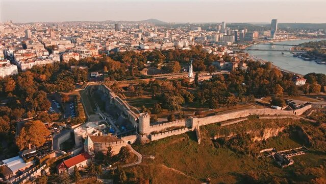 Aerial view of Belgrade rivers and cityscape, Serbia.	

