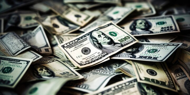 Cash of hundred dollar bills, dollar background image.