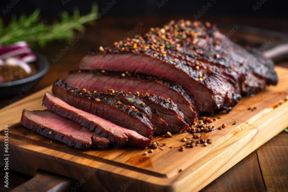 Wall mural sliced brisket on a wooden board