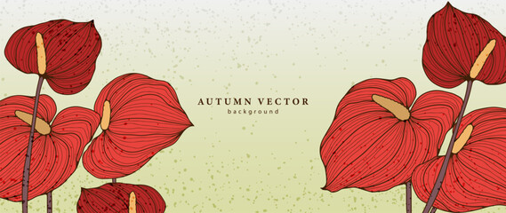Autumn floral background with red calla flowers. Vector background for decor, wallpaper, covers, cards and presentations. Floral background for text.