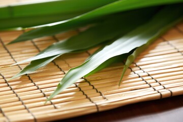 close-up of aloe vera leaves on a bamboo mat