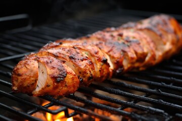 bbq pork tenderloin resting beside a hot grill