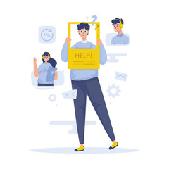 A man needs help customer support vector illustration