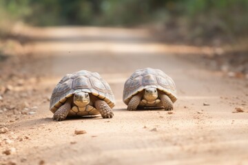 Obraz premium twin tortoises moving in stride