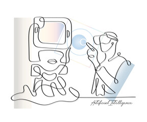 Line art vector of Robots. Artificial Intelligence concept. Isolated vector with transparent background.Ai world ilustration. An era of artificial intelligence line art depiction