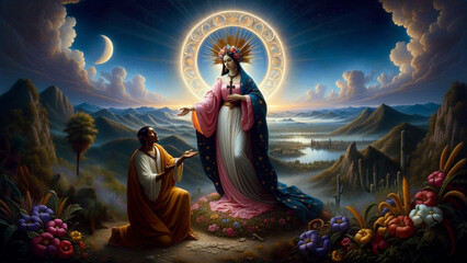 Our Lady of Guadalupe: A Divine Apparition in Mexico, Witnessed by Juan Diego in December 1531.