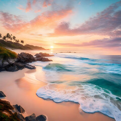 Naklejka premium the serenity and tranquility of a secluded beach at sunrise