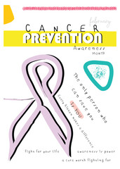 Cancer prevention awareness month poster art. Kids style minimally designed art. Awareness is power. Spread awareness and help prevent cancer.
