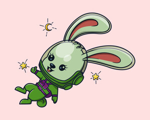 Vector illustration of cute floating bunny astronaut.