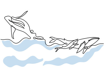 Line art of Humpback whale. February is Humpback whale awareness month. Minimal vector. Kids style art poster. Help us stop whaling.