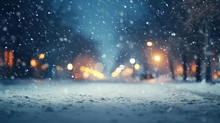 Fotobehang Night street falling snow © Ara Hovhannisyan