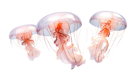 Semi-transparent Jellyfish Floating Isolated on Transparent or White Background, PNG