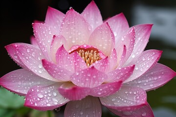 dewdrops on a lotus flower blooming in a temple pond