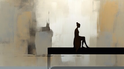 Solitude Space: A figure sitting in a minimalist, abstract room, representing the importance of solitude and self-reflection in mental health without detailed architectural features