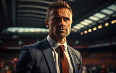 A football club director posing in a football stadium