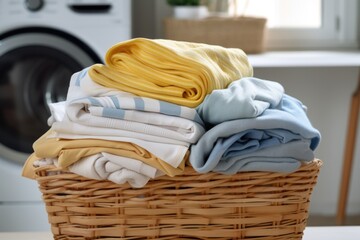 Fototapeta na wymiar laundry basket with clean, folded clothes