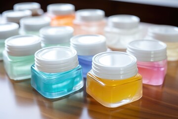 containers of gel moisturizers opened on a table
