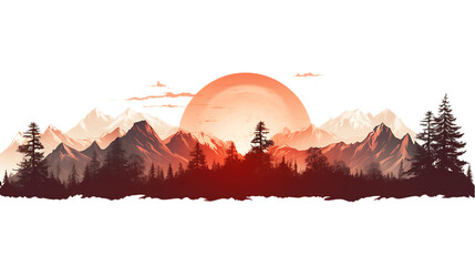 Mountain Range Silhouettes at Different Times of Day Isolated on Transparent or White Background, PNG