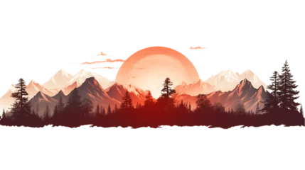 Poster Mountain Range Silhouettes at Different Times of Day Isolated on Transparent or White Background, PNG © Bob