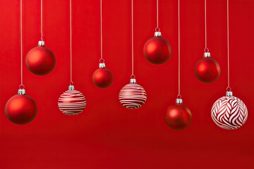 Beautiful Chrismast objects decoration on a red background. Xmas time. Generative AI