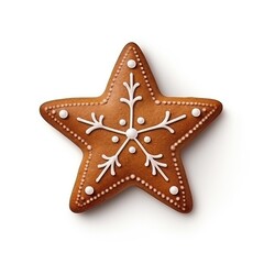 Yummy Christmas cookie with star shape on a white background. Xmas sweet food. Generative AI