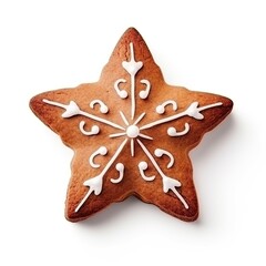 Yummy Christmas cookie with star shape on a white background. Xmas sweet food. Generative AI