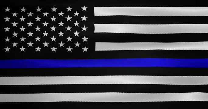 Animated thin blue line waving American flag. Police department, cops.4k Animation video, motion graphics.