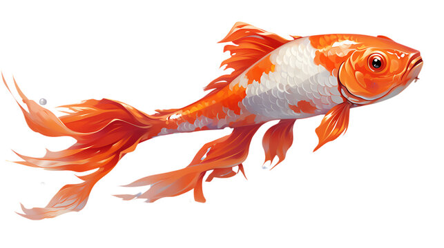 Koi Fish Swimming Gracefully Isolated on Transparent or White Background, PNG
