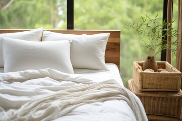 organic cotton bedding on a bamboo bedframe