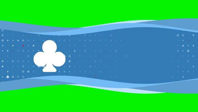 Animation of blue banner waves movement with white club symbol on the left. On the background there are small white shapes. Seamless looped 4k animation on chroma key background
