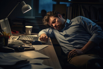 Fototapeta premium An office worker lay down, completely helpless
