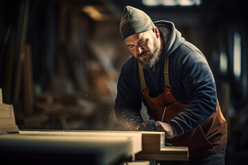 A carpenter in a wood shop