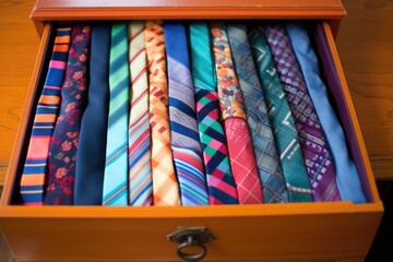 collection of vibrant retro ties on a desk