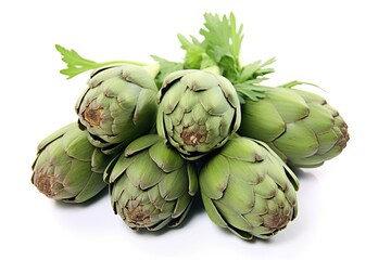 Obraz premium freshly picked artichokes arranged on a white background