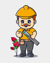 vector illustration of a mustachioed construction worker.