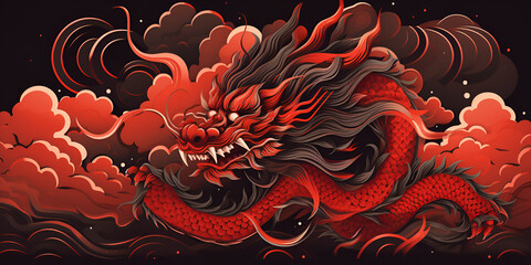 Chinese red dragon abstract background 