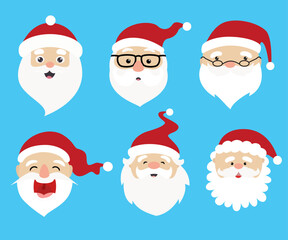 Obraz na płótnie Canvas Christmas Santa Claus vector character set, cute noel icon, snowman emoticons.