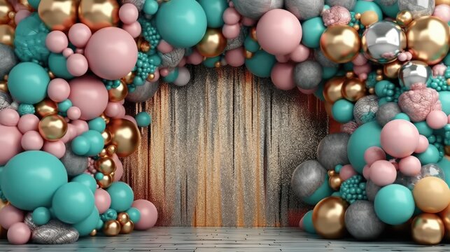 Decorative Balloon Cluster Against Textured Backdrop