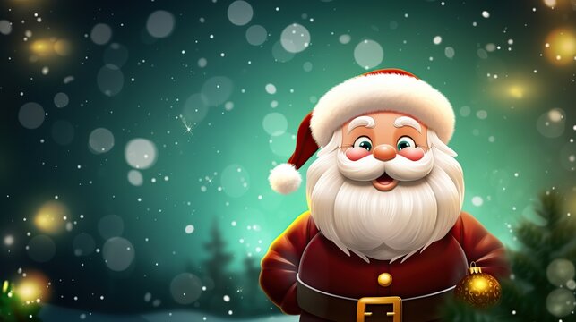 Cute Santa Claus Christmas greeting isolated on blur winter background.AI generated image