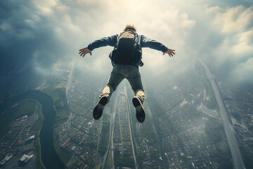 parachutist jumps from an airplane. generative ai