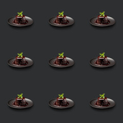Seamless sweet chocolate fondant dessert food photo pattern on a solid color background with soft...