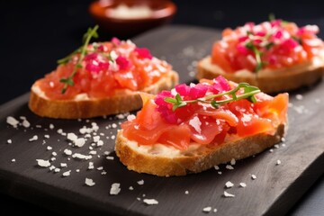 bruschetta with red radish and a sprinkle of sea salt