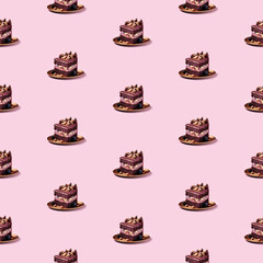 Seamless sweet small cake dessert food photo pattern on a solid color background with soft shadows