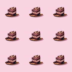 Seamless sweet small cake dessert food photo pattern on a solid color background with soft shadows