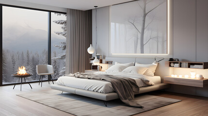 Soft gray-toned monochromatic bedroom design