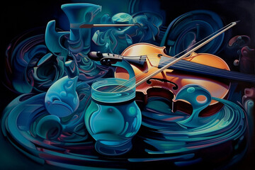 Enchanting Melodies: Beautiful Violin Instrument Photo Created with generative AI tools.