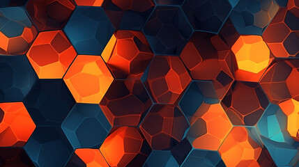 Experience the visual harmony of a hexagonal background in blue and orange, a captivating fusion of modern art and geometry Created with generative AI tools.