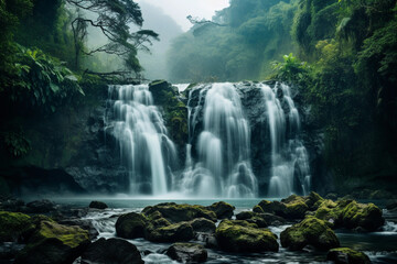 Waterfall and beautiful landscape with waterfall.