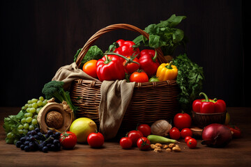 Many vegetables and fruits in the basket