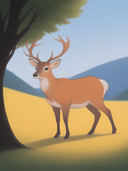 Reindeer in the forest comic style, Generative by AI